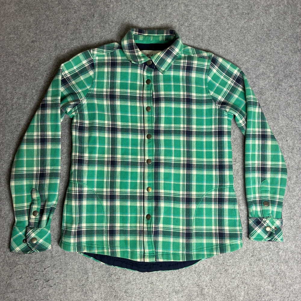 Orvis Classic Collection Green Plaid Fleece Lined Snap Front Shirt Jacket Small